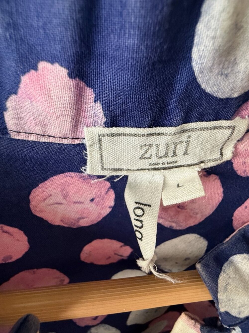 Zuri Sprinkles Dress Blue Batik Cotton Size L Long VGUC - Picture 2 of 3